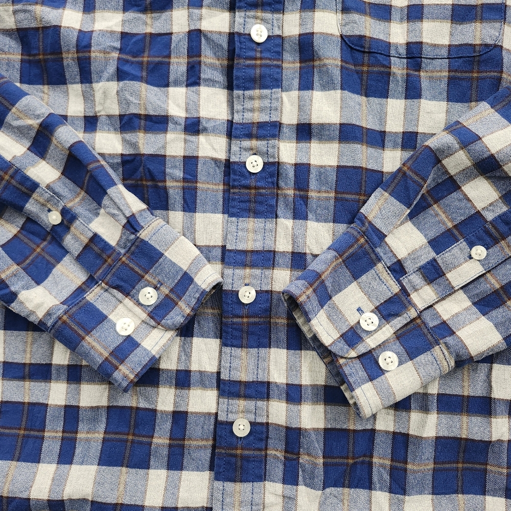 L.L. BEAN Signature Slim‎ Fit Oxford Shirt Untucked Fit Blue White Plaid Medium - Picture 5 of 11